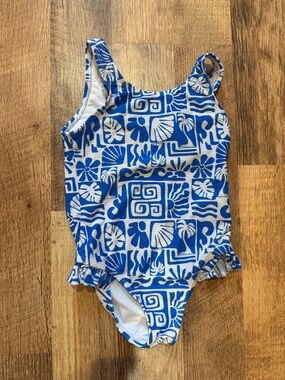 Girls' Blue White Tropical One-Piece Swimsuit - Kids Swim